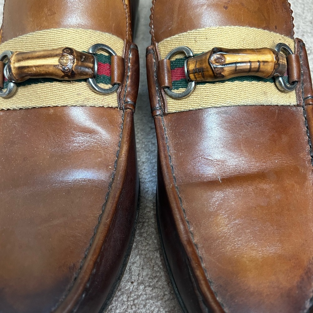 GUCCI Men's Brown Loafers with  Bamboo and Signature Buckle Detail - Picture 2 of 4